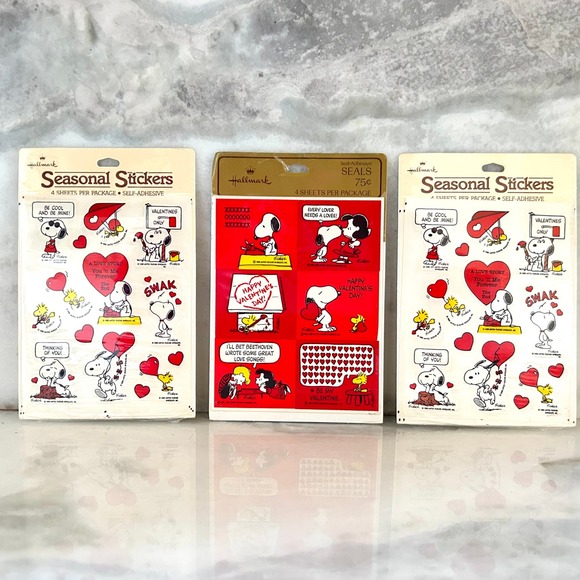 New Set of 3 Hallmark Peanuts Valentines Day Stickers 4 Sheets Per Packj